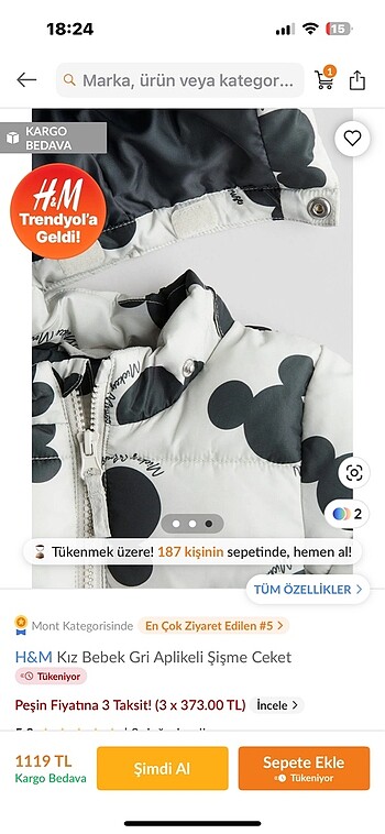 4 Yaş Beden H&M Koz bebek şişme ceket
