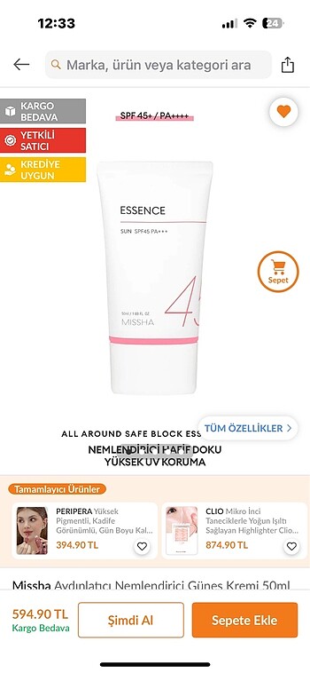 Missha essence güneş kremi