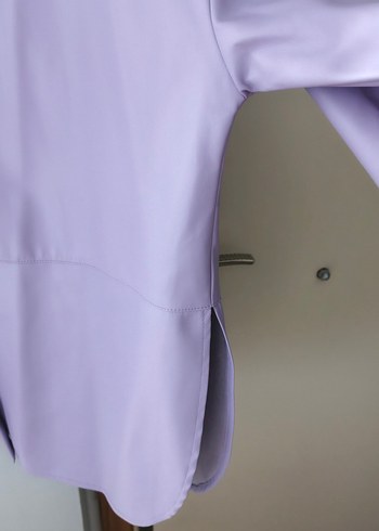 Düğmeli Mor deri Kadın Gömlek - Görsel 2