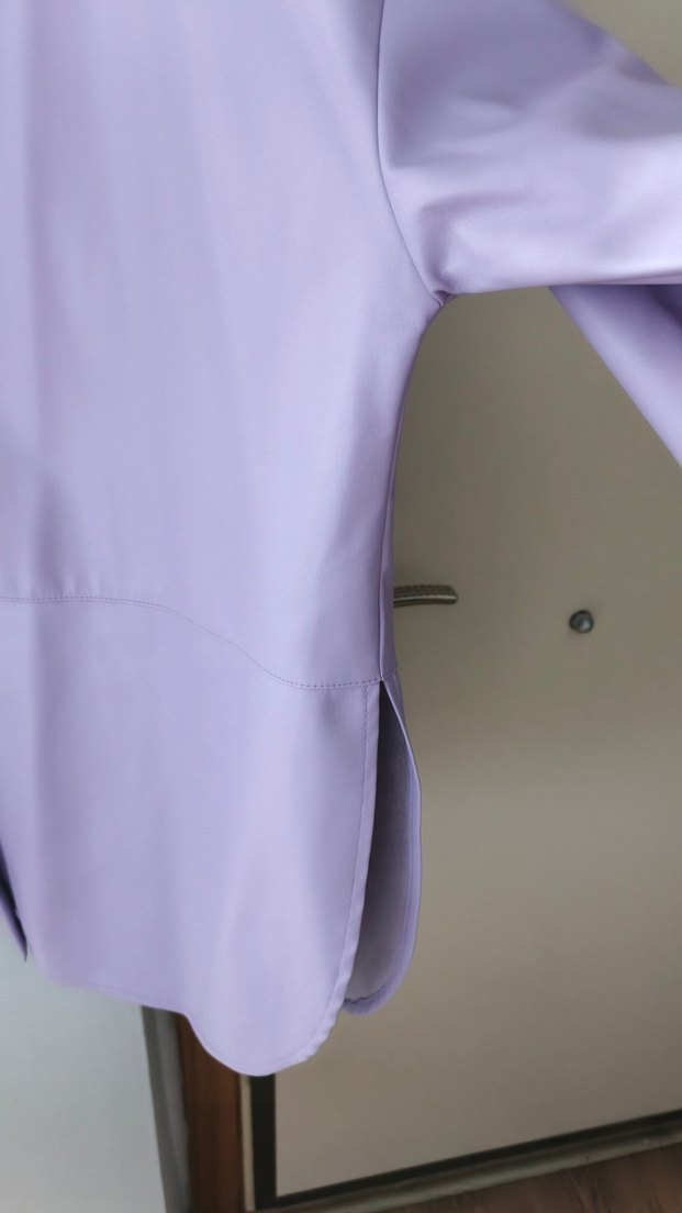 Düğmeli Mor deri Kadın Gömlek - Görsel 2