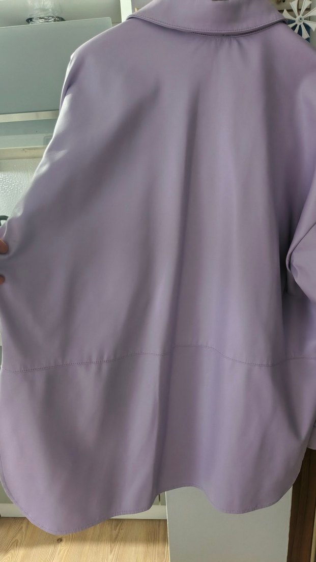 Düğmeli Mor deri Kadın Gömlek - Görsel 4