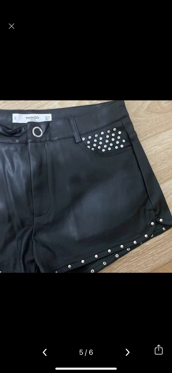 Siyah Deri Mini Şort - Görsel 5