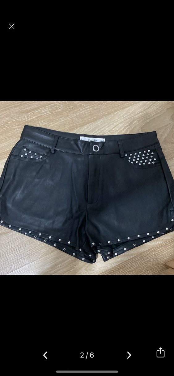 Siyah Deri Mini Şort - Görsel 2