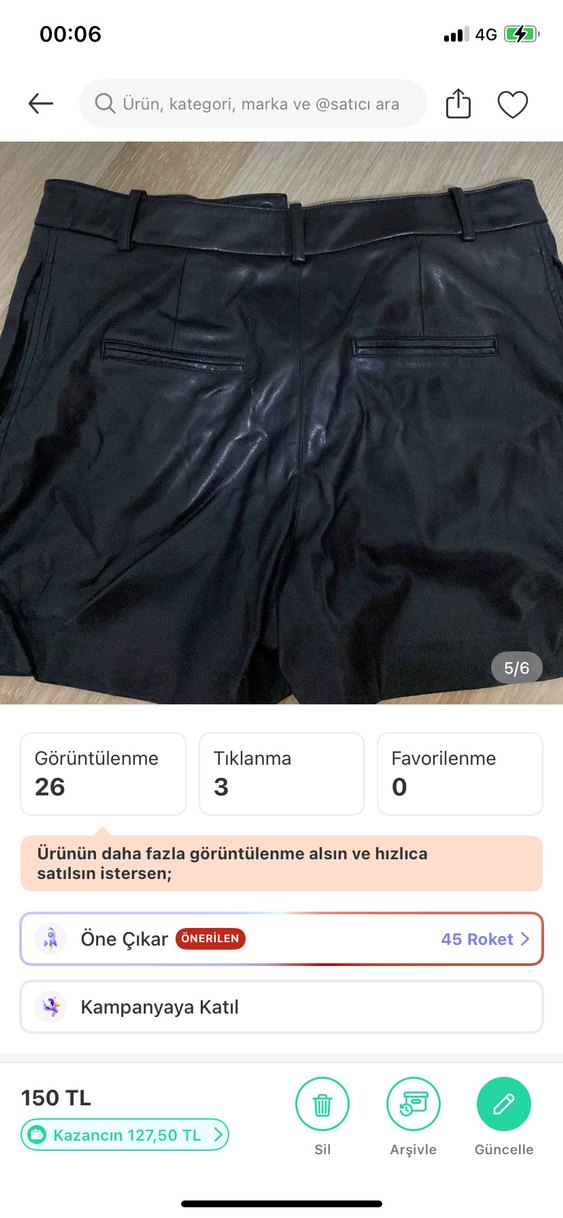 Siyah Deri Mini Şort, Salaş Kesim - Görsel 4