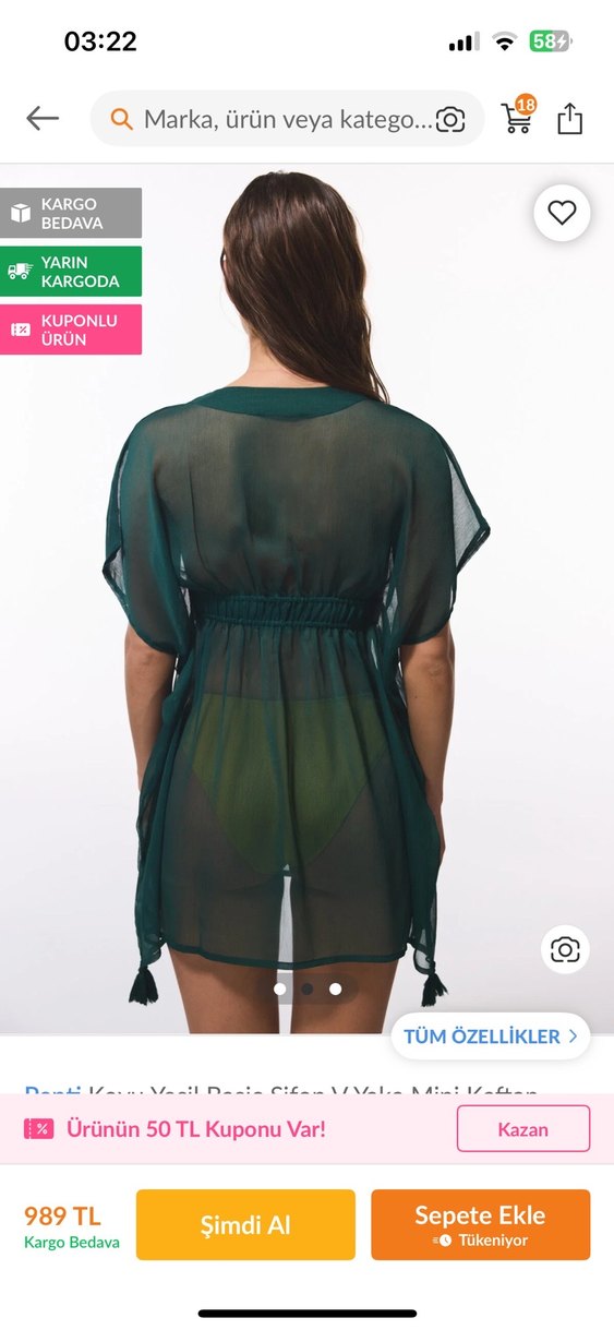 Parlak Yeşil Transparan Bohem Midi Pareo - Görsel 2