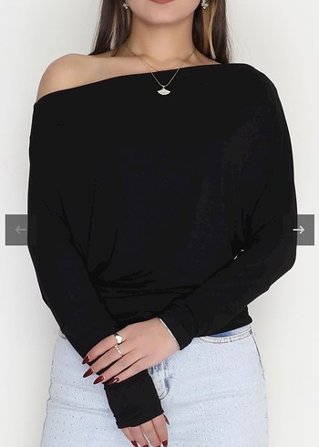 Siyah kayık yaka bluz - Görsel 2
