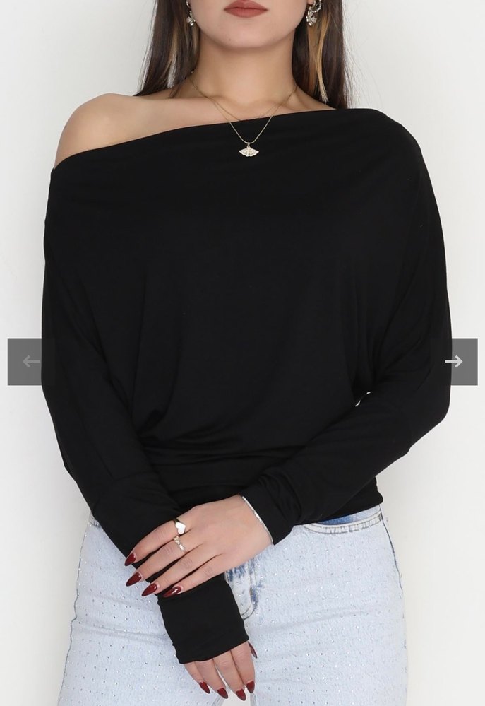 Siyah kayık yaka bluz - Görsel 2