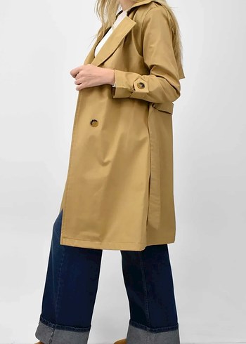 Stradivarius Bej Süet Midi Trençkot, Kemerli, Regular Fit