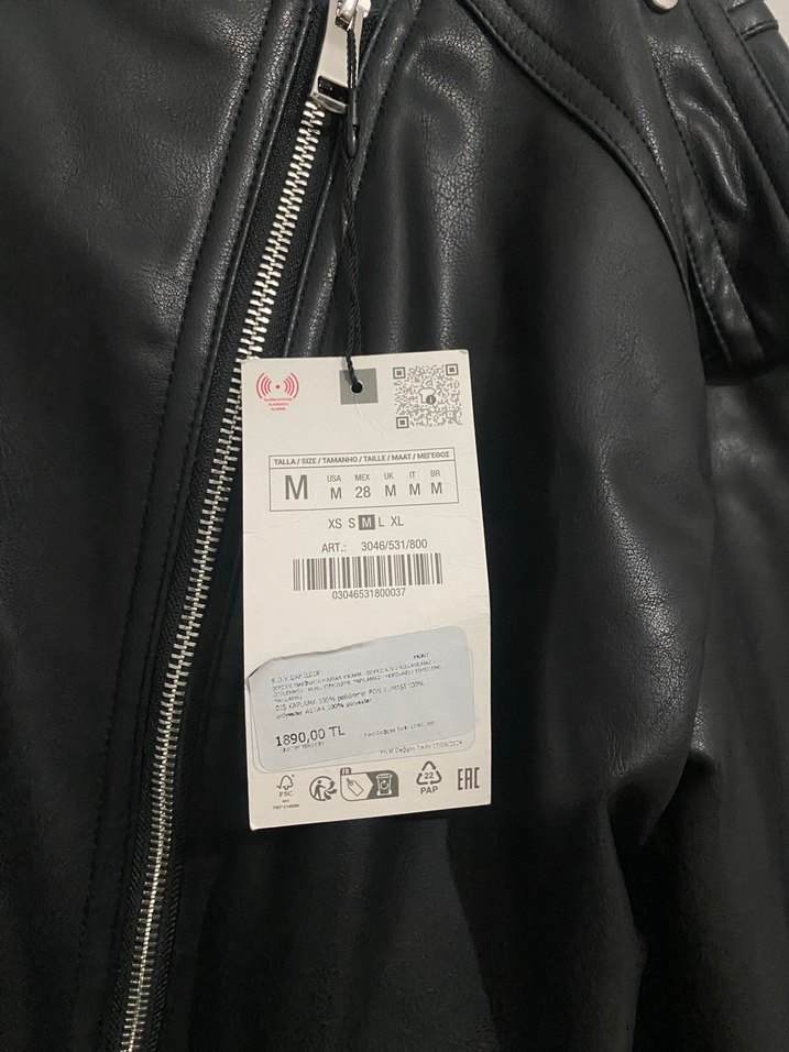 Zara Kemerli Siyah Deri Biker Ceket - Görsel 4