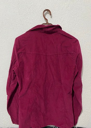 Bordo Düğmeli Uzun Kollu Keten Gömlek - Görsel 4