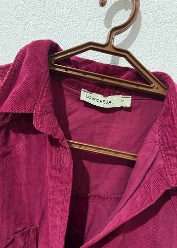 Bordo Düğmeli Uzun Kollu Keten Gömlek - Görsel 2