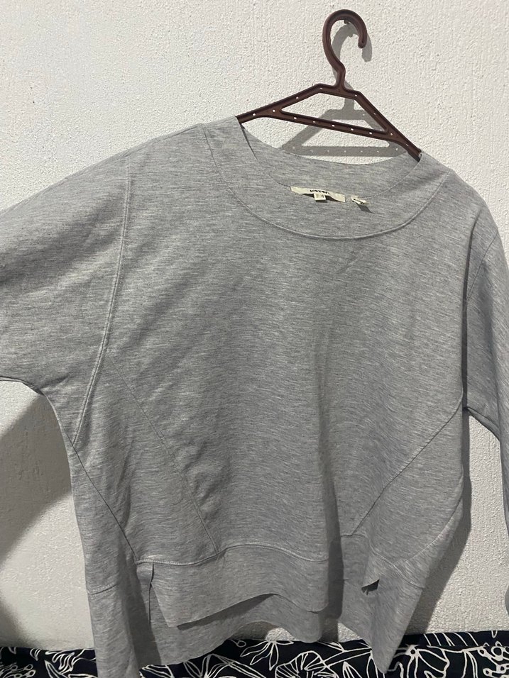 Gri Kadın Keten Salaş Uzun Kollu Kazak - Görsel 3