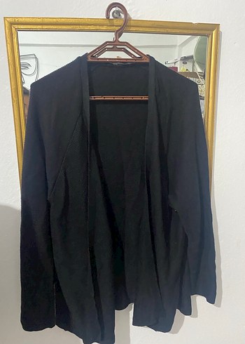 Siyah Kadın Midi Hırka Notched Yaka - Görsel 2