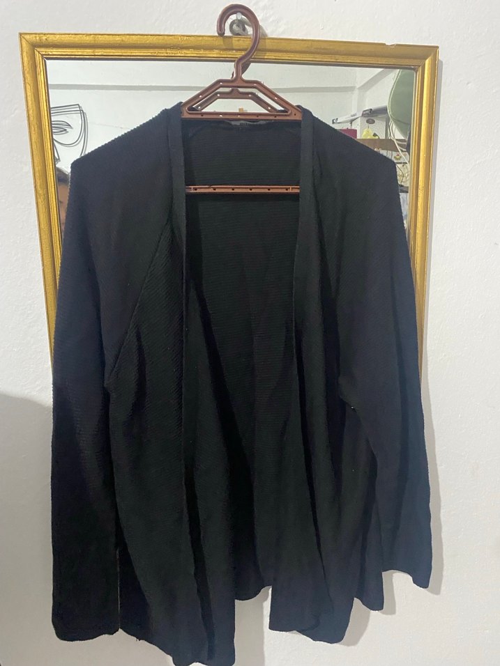 Siyah Kadın Midi Hırka Notched Yaka - Görsel 2