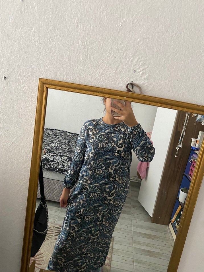 Uzun Kollu Salaş Bohem Kadın Elbise - Görsel 5