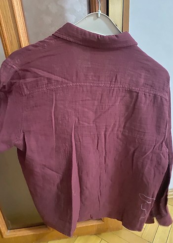 Bordo Kadın Keten Gömlek - Görsel 3