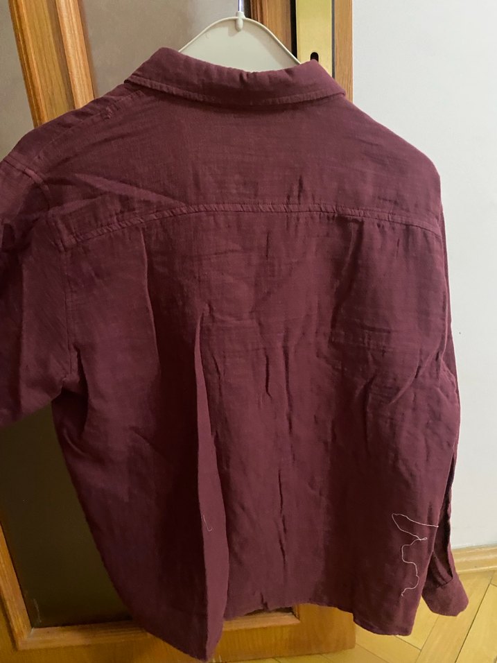 Bordo Kadın Keten Gömlek - Görsel 4