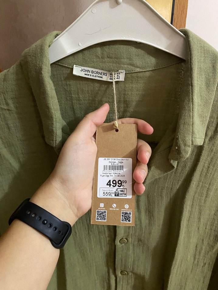 Kadın Keten Khaki Düğmeli Kısa Kollu Gömlek - Görsel 2