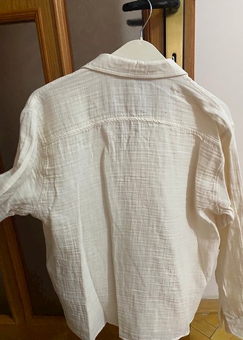 Düğmeli Krem Keten Kadın Gömlek - Görsel 4