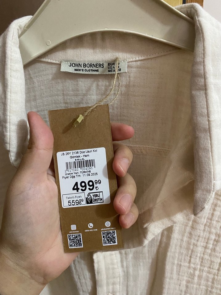 Düğmeli Krem Keten Kadın Gömlek - Görsel 3