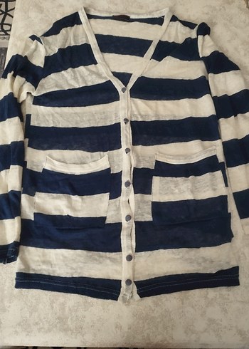 Çizgili Uzun Kollu Düğmeli Hırka - Görsel 3