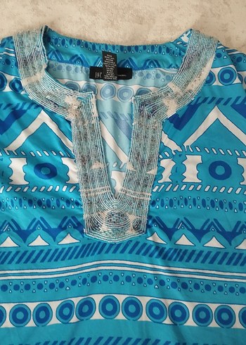 Uzun Kollu Turkuaz Bohem Hamile Tunik - Görsel 2