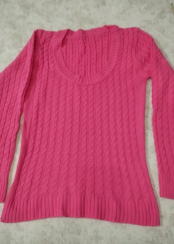 Pembe Örgü Kadın Triko Kazak - Görsel 4