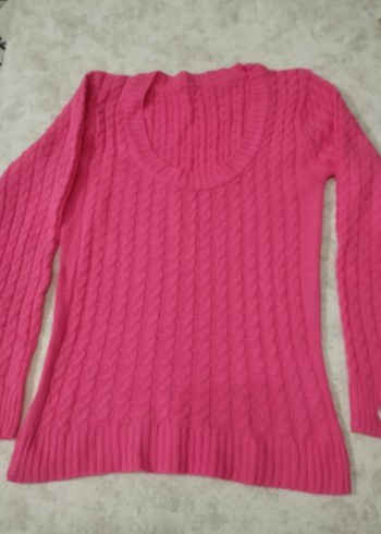 Pembe Örgü Kadın Triko Kazak - Görsel 3