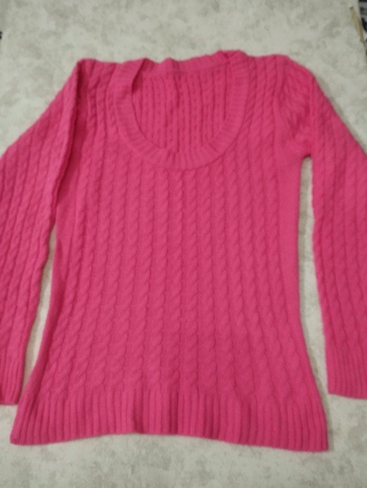 Pembe Örgü Kadın Triko Kazak - Görsel 4