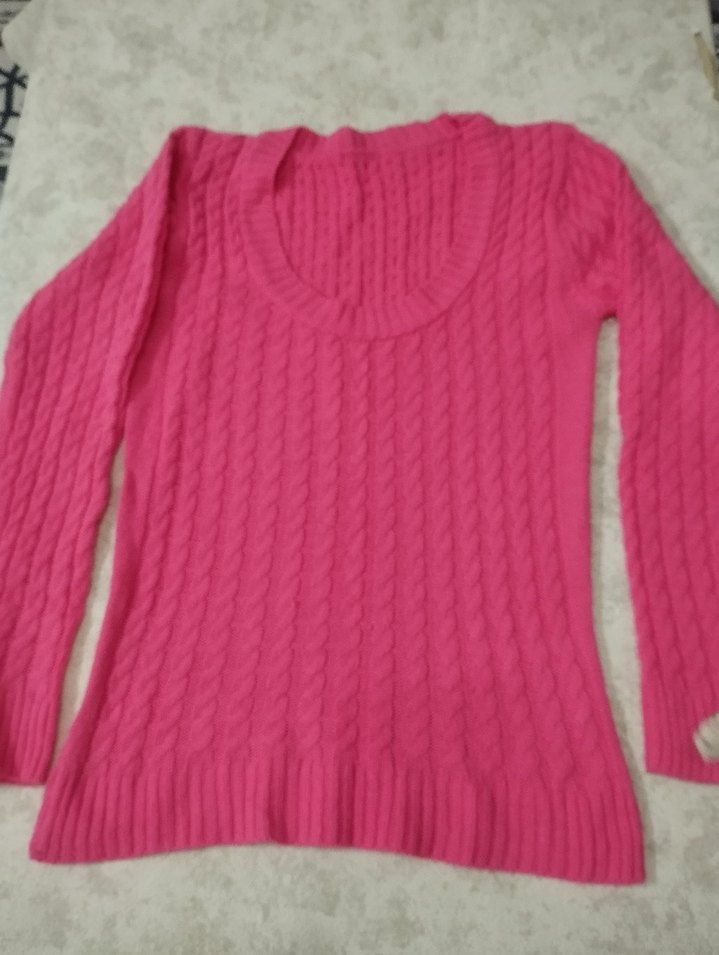 Pembe Örgü Kadın Triko Kazak - Görsel 3