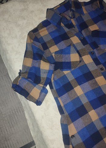 Düğmeli Mavi Kareli Uzun Kollu Kadın Gömlek - Görsel 3