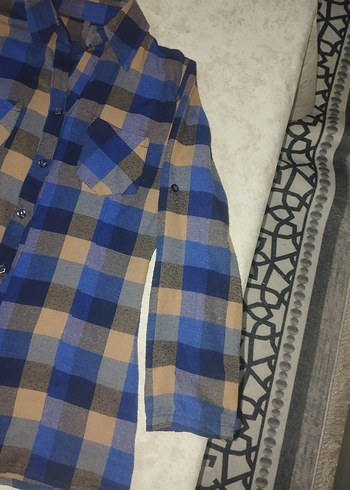 Düğmeli Mavi Kareli Uzun Kollu Kadın Gömlek - Görsel 2