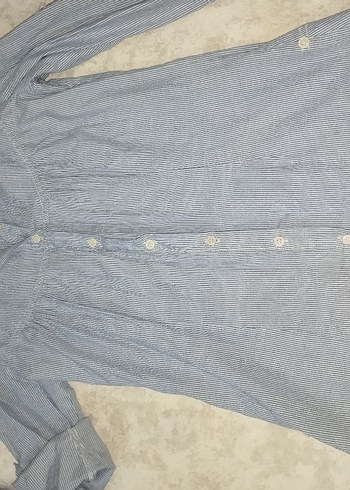 Mavi Çizgili Uzun Kollu Keten Gömlek - Görsel 2