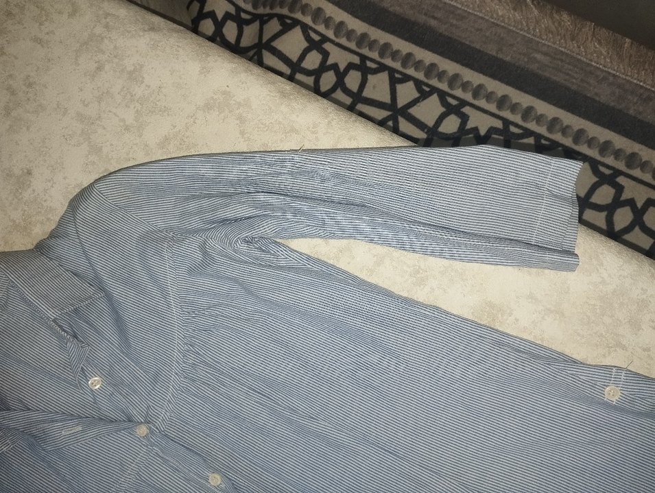 Mavi Çizgili Uzun Kollu Keten Gömlek - Görsel 4