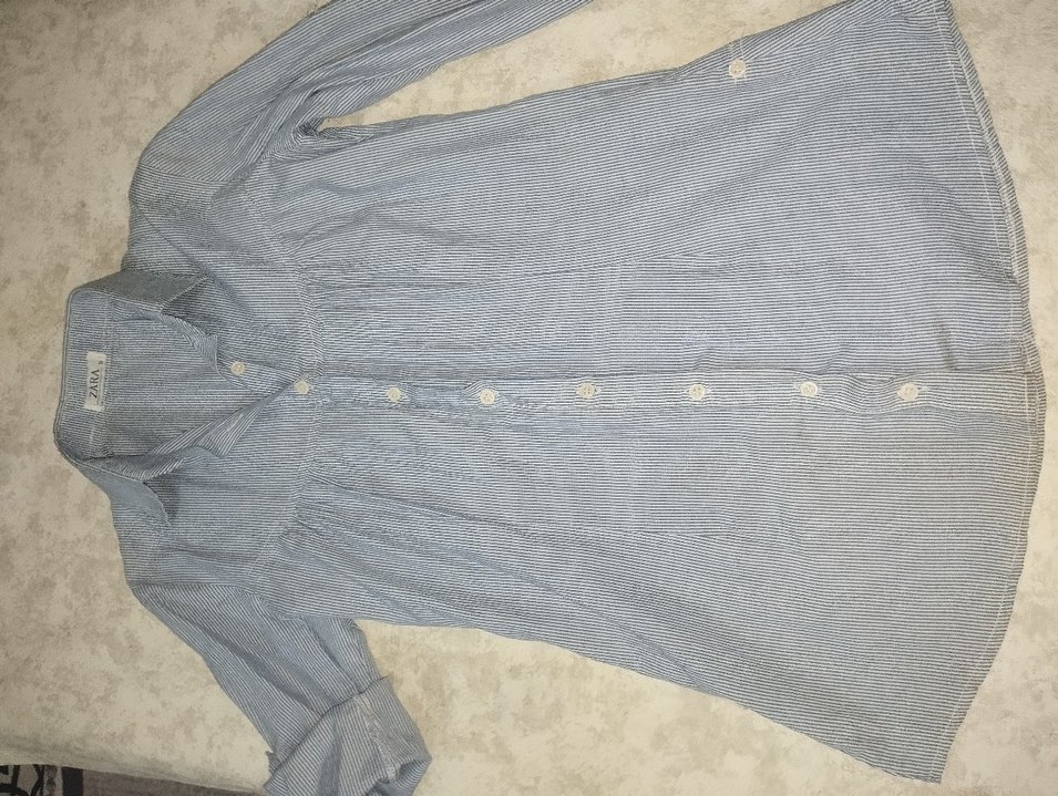 Mavi Çizgili Uzun Kollu Keten Gömlek - Görsel 2