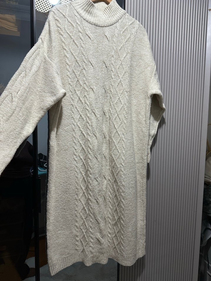 Bohem Uzun Gri Triko Kazak elbise - Görsel 3