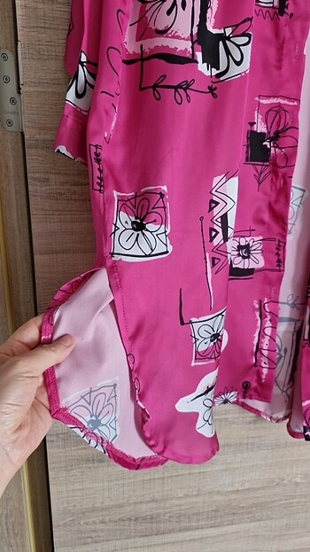 xl Beden pembe Renk Saten yazlik tunik