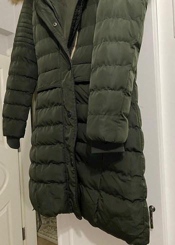 haki yeşili Kürk Detaylı Kadın Kışlık Mont - Görsel 10