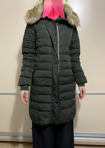 haki yeşili Kürk Detaylı Kadın Kışlık Mont - Görsel 3