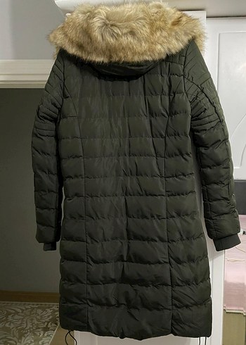 haki yeşili Kürk Detaylı Kadın Kışlık Mont - Görsel 9