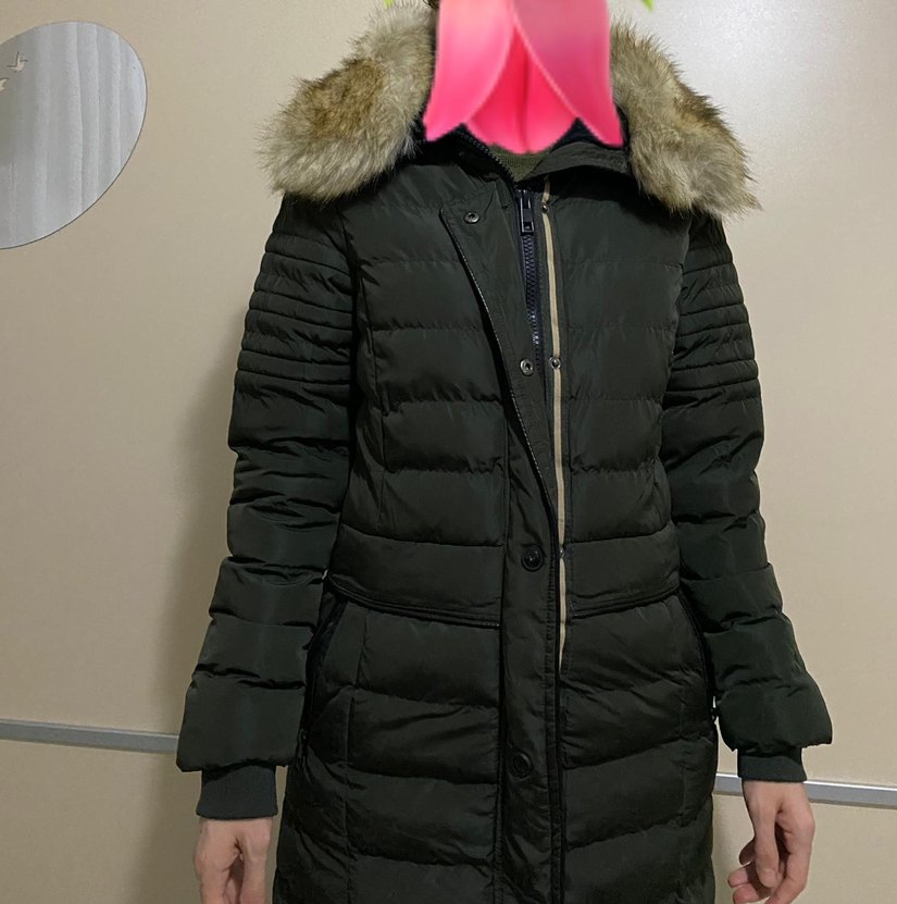 haki yeşili Kürk Detaylı Kadın Kışlık Mont - Görsel 2