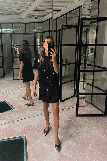 m Beden Zara Taşlı Elbise