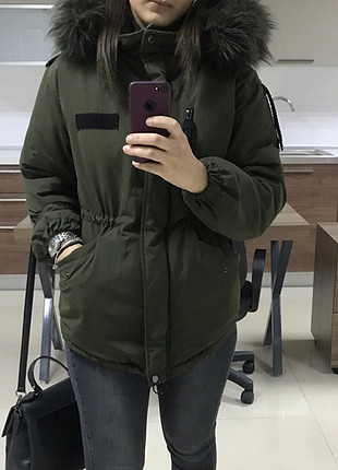 xs Beden haki Renk Bershka haki renk parka