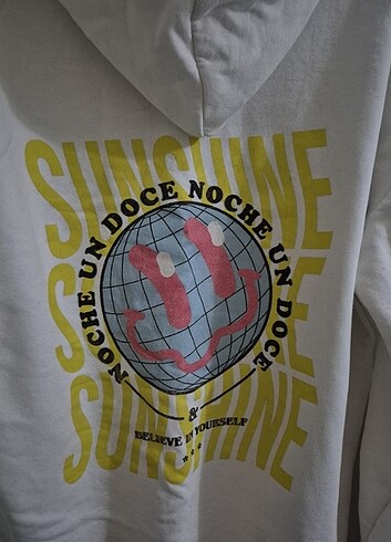 xl Beden Noche Un Doce Beyaz Kapşonlu Sweatshirt