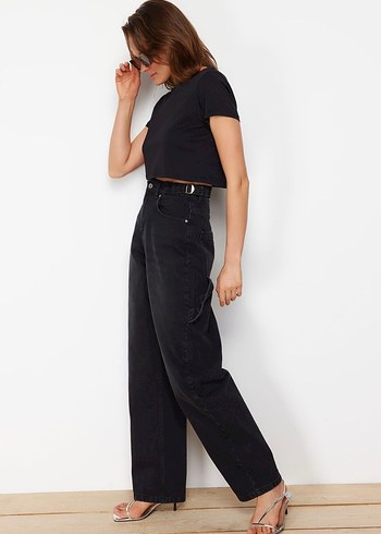 Siyah Bol Kesim Carpenter Skater Jeans