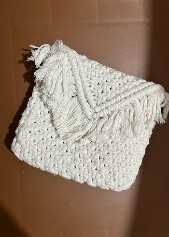 Beyaz Püsküllü Örgü Kadın Çapraz Çanta - Görsel 2