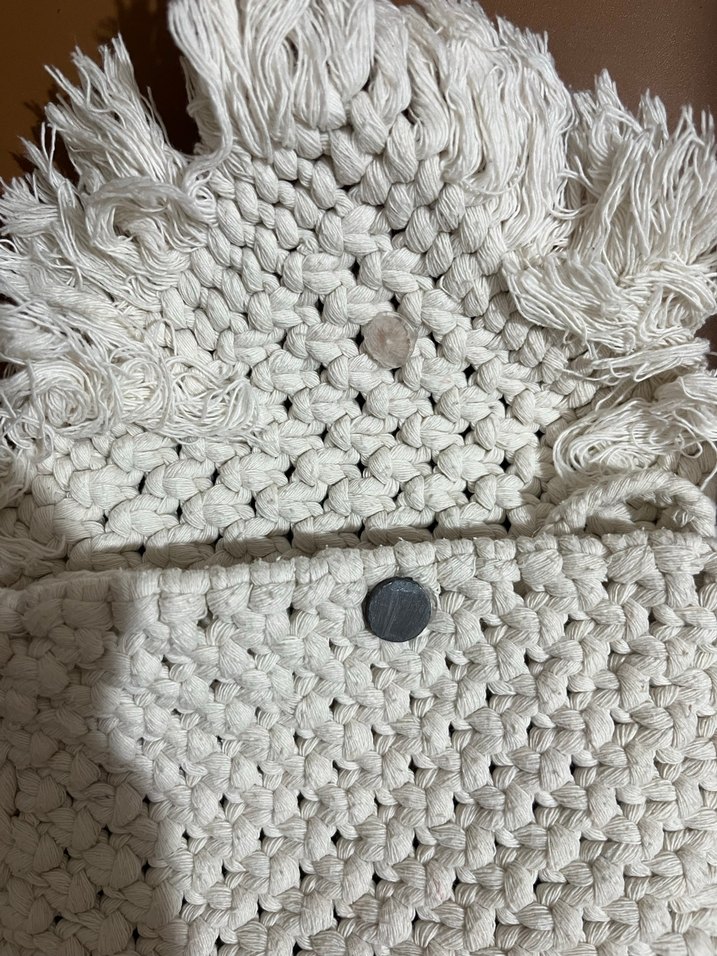 Beyaz Püsküllü Örgü Kadın Çapraz Çanta - Görsel 3