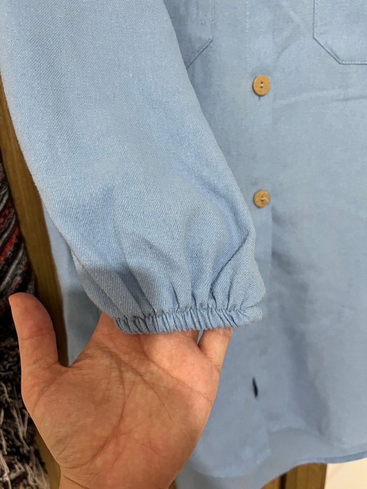Düğmeli Mavi  Kadın Gömlek - Görsel 2