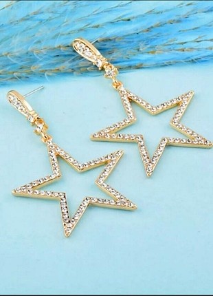 Zirkon taşlı gold yıldız küpe 