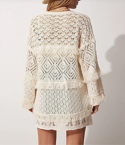 Püsküllü mevsimlik ajurlu kimono hırka - Görsel 6